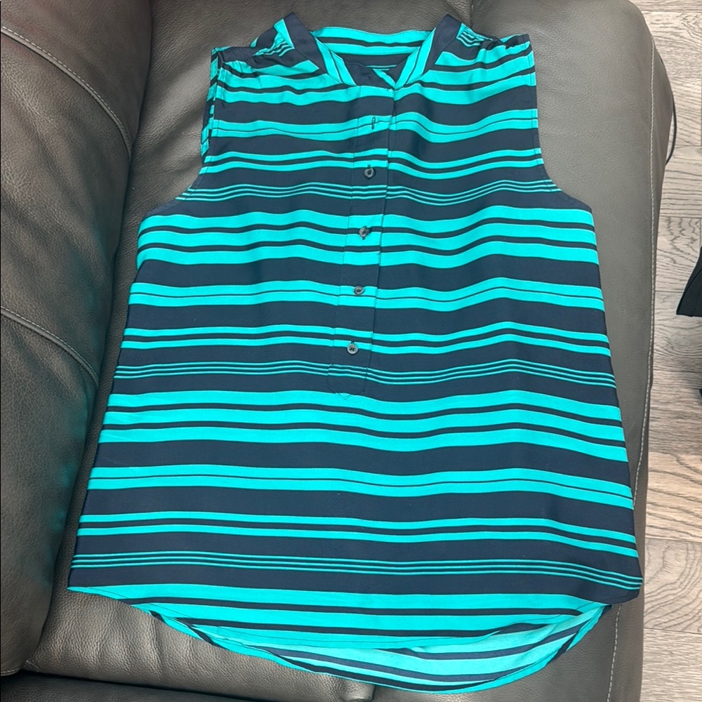J. Crew Factory Teal and Black Striped Blouse